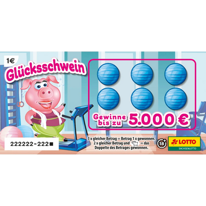 Rubbellos Glücksschwein mit dem Motiv Fitness