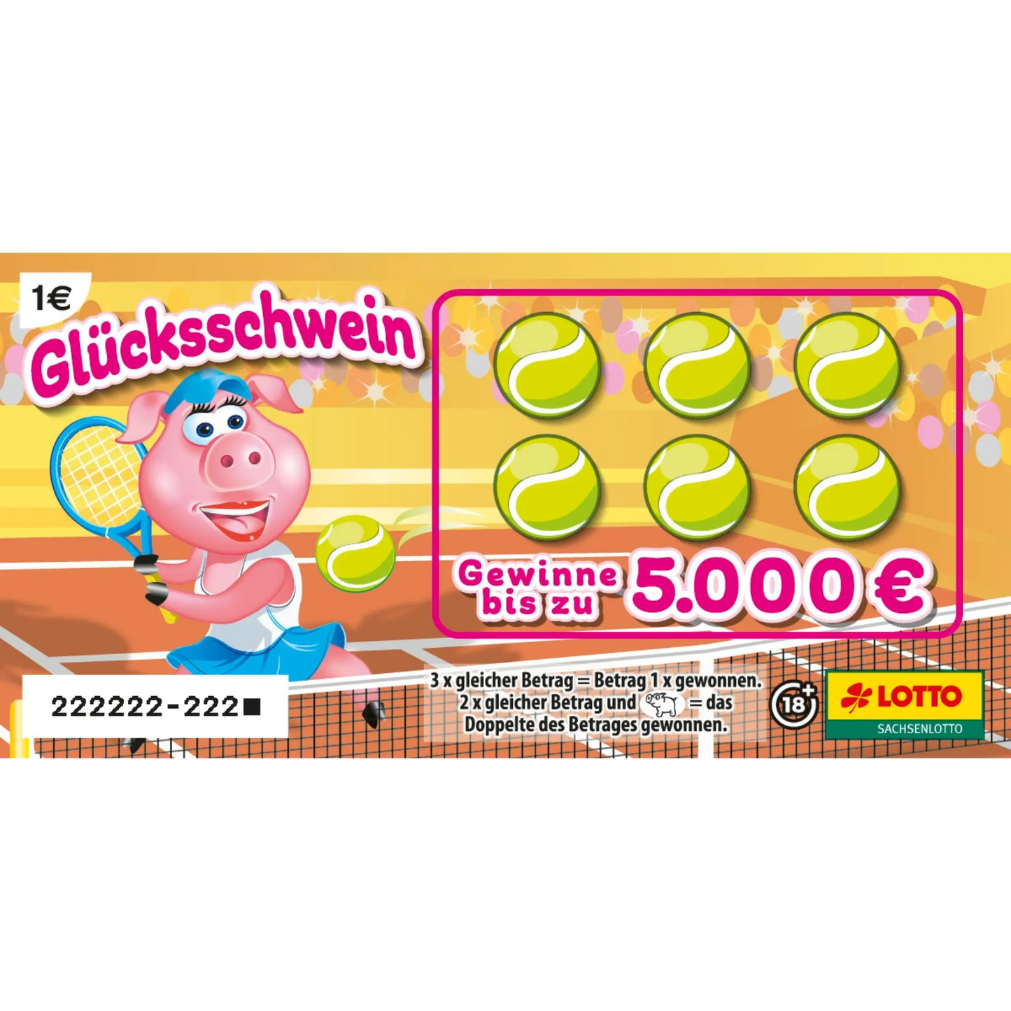 Rubbellos Glücksschwein mit dem Motiv Tennis