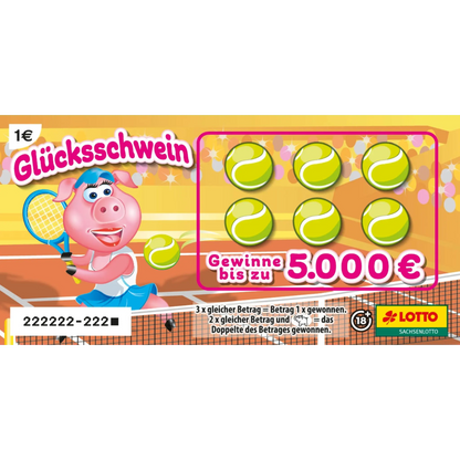 Rubbellos Glücksschwein mit dem Motiv Tennis