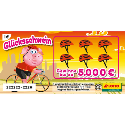 Rubbellos Glücksschwein mit dem Motiv Fahrrad 